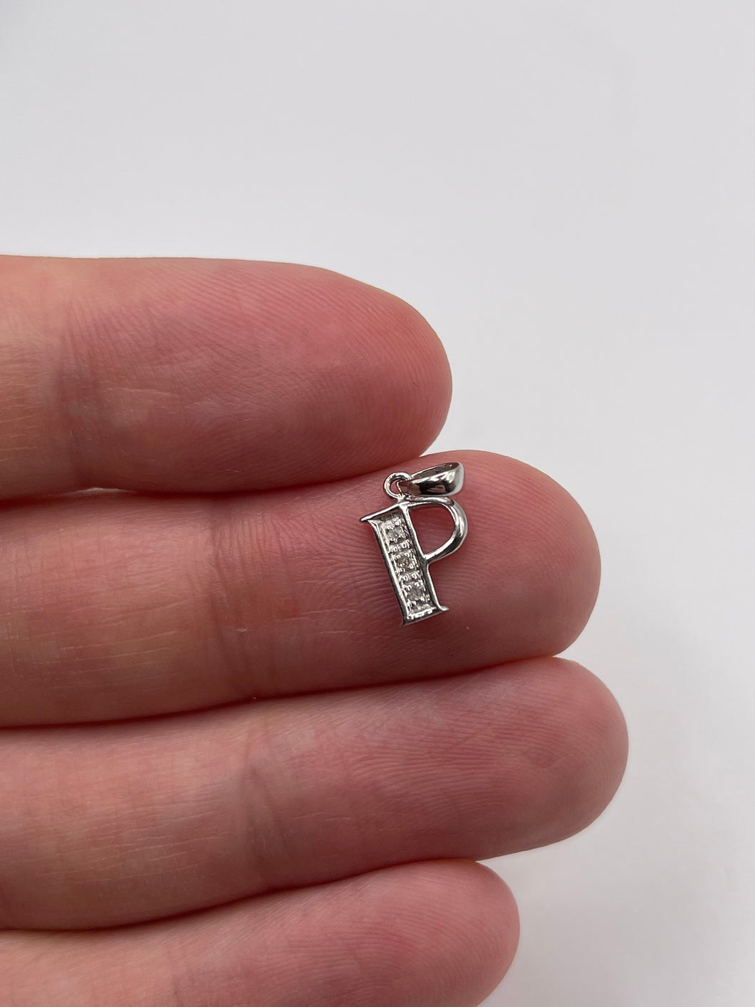 9ct white gold diamond initial P pendant
