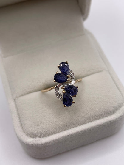 9ct gold iolite and diamond ring