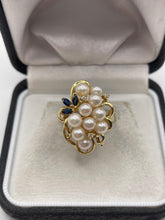 Load image into Gallery viewer, 14ct gold pearl, sapphire and diamond ring

