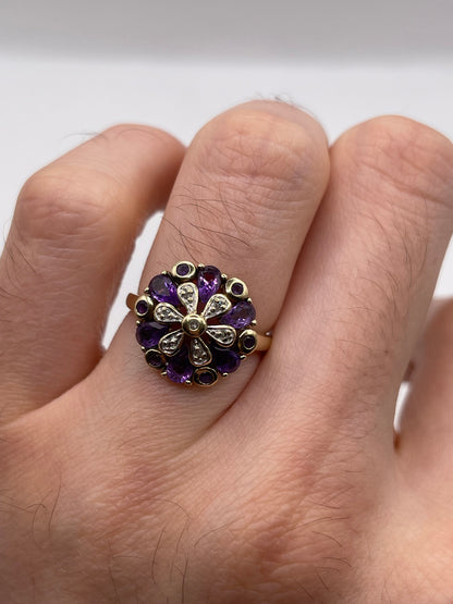 9ct gold amethyst and diamond ring