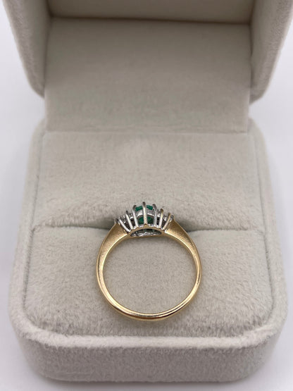 9ct gold emerald and diamond ring