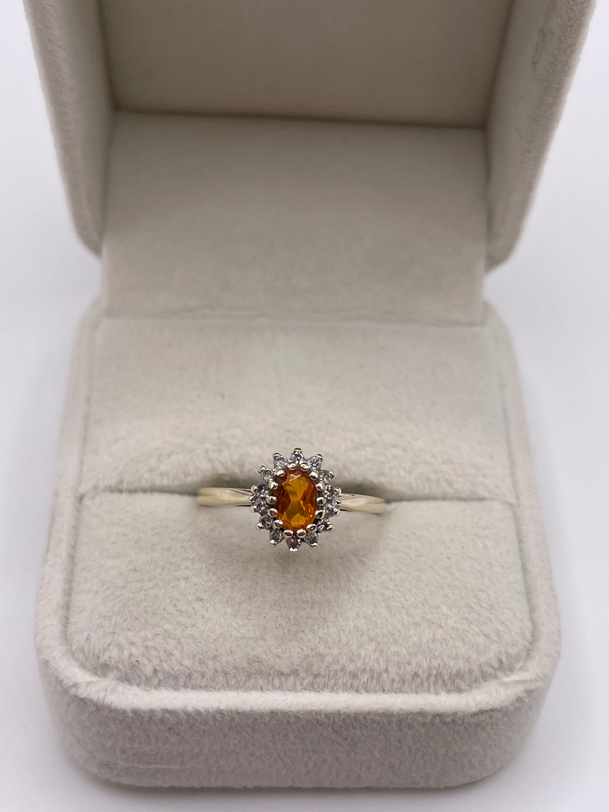 9ct gold fire opal and diamond ring