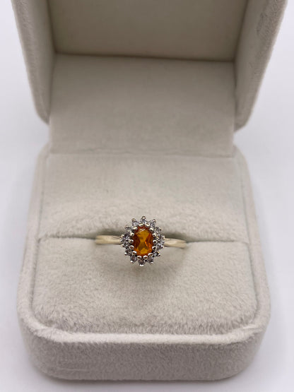 9ct gold fire opal and diamond ring