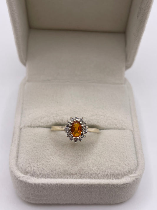 9ct gold fire opal and diamond ring