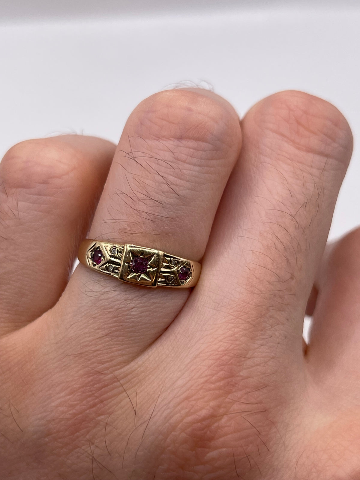 9ct gold ruby and diamond gypsy ring
