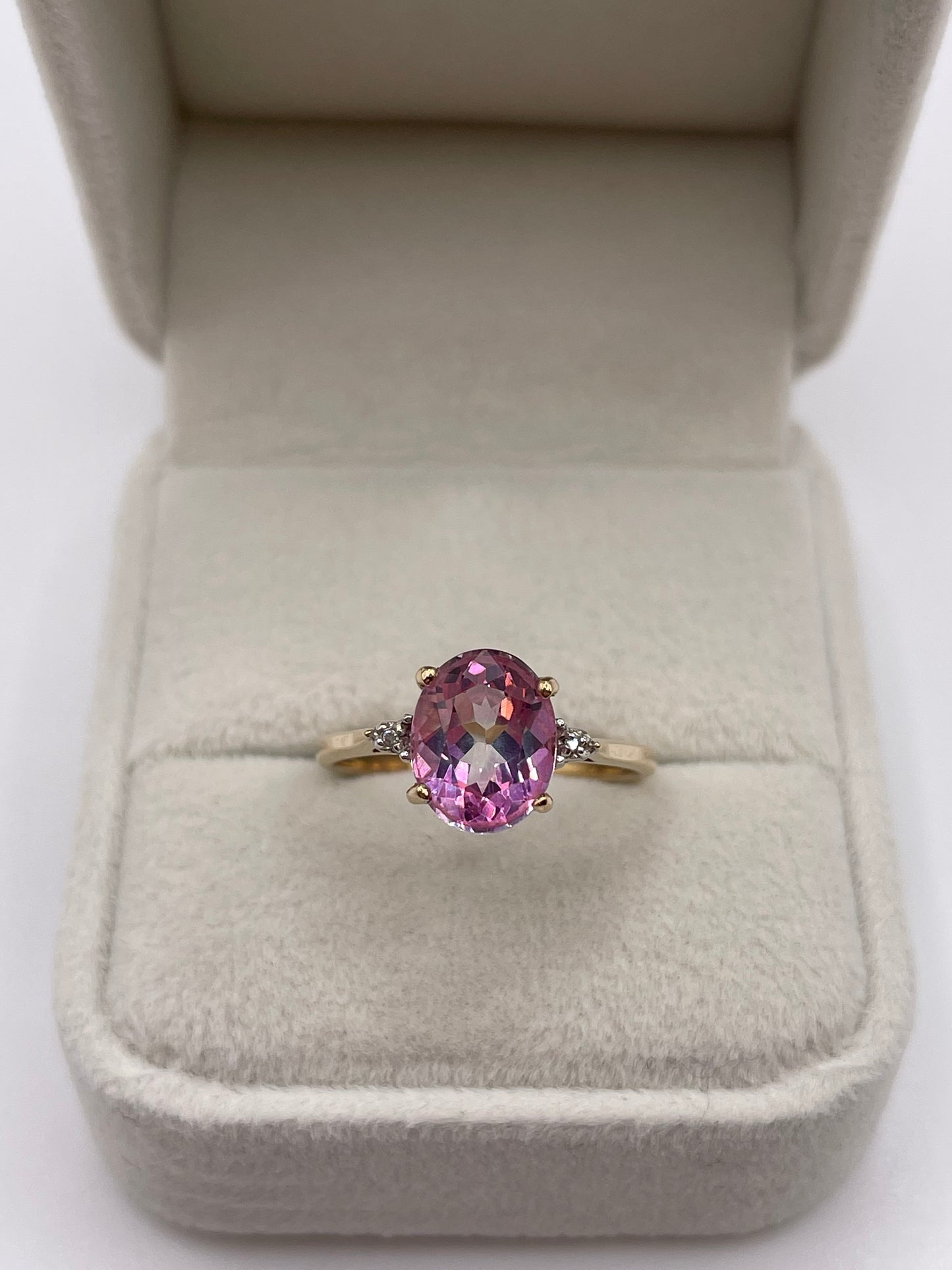 9ct gold pink topaz and diamond ring