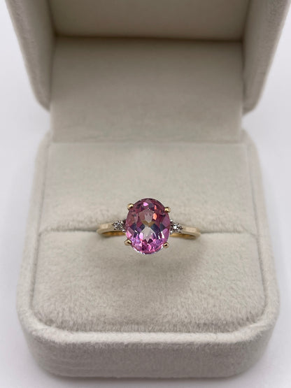 9ct gold pink topaz and diamond ring
