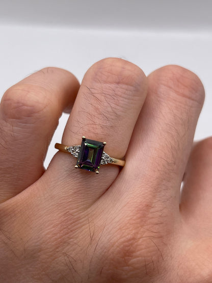 9ct gold mystic topaz and diamond ring