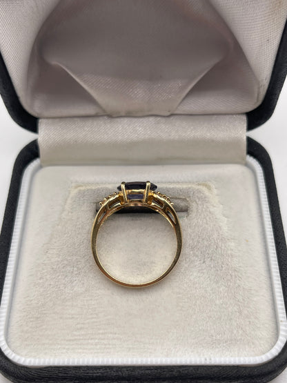 9ct gold iolite and diamond ring