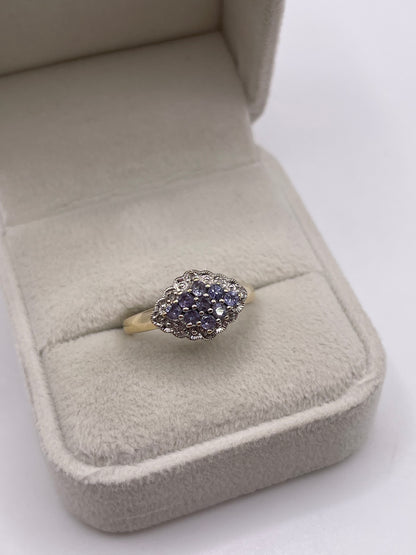 9ct gold tanzanite and diamond ring