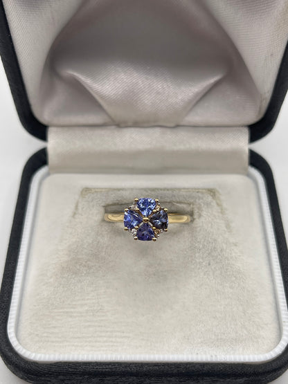 9ct gold tanzanite and zircon ring