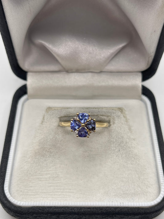 9ct gold tanzanite and zircon ring