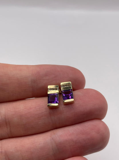 9ct gold amethyst and diamond earrings