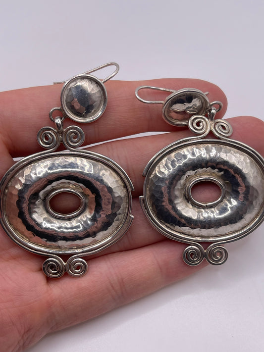 Huge unusual silver earrings