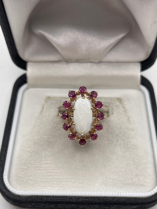 9ct gold opal and ruby ring