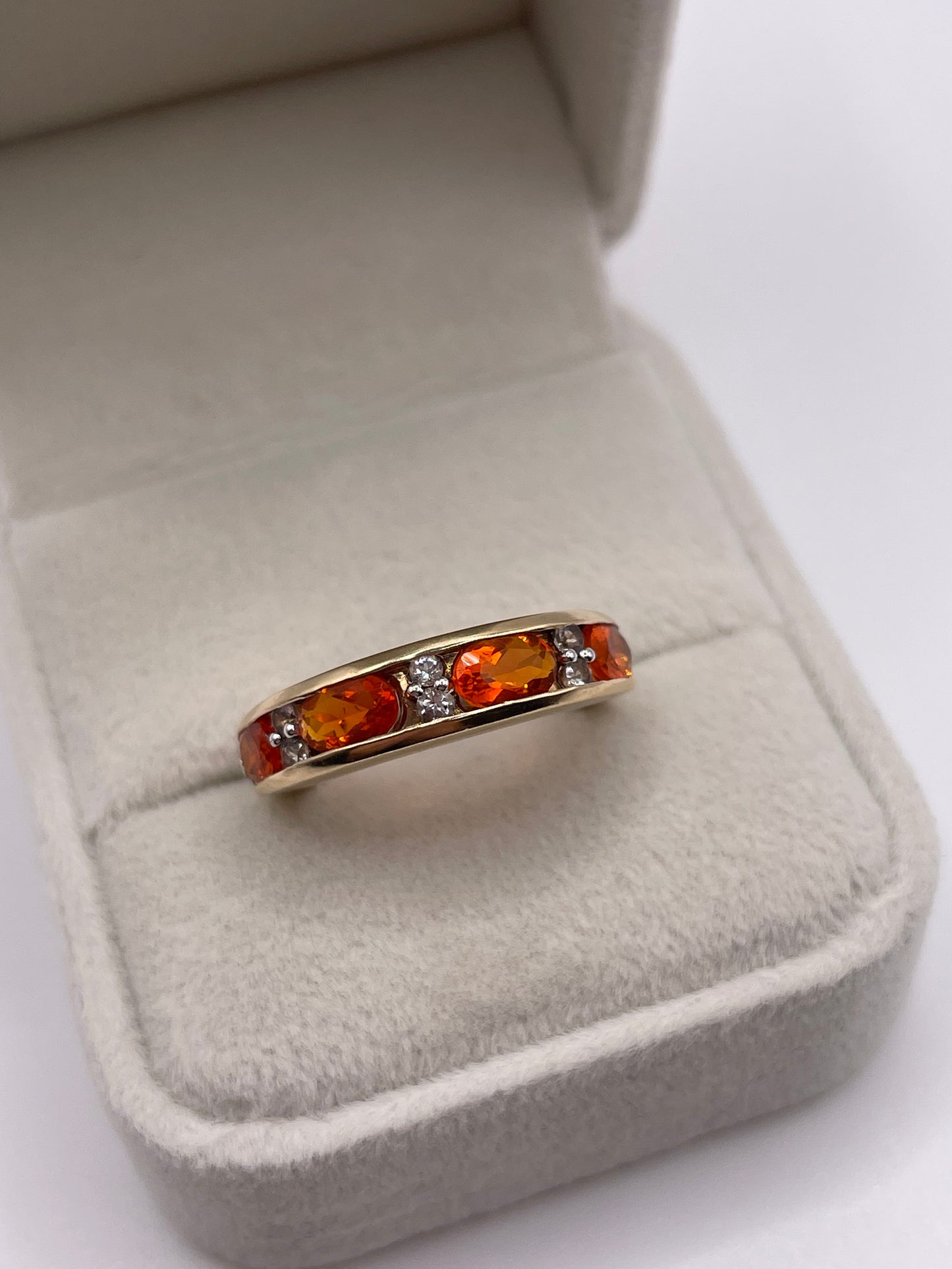 9ct gold fire opal and zircon ring