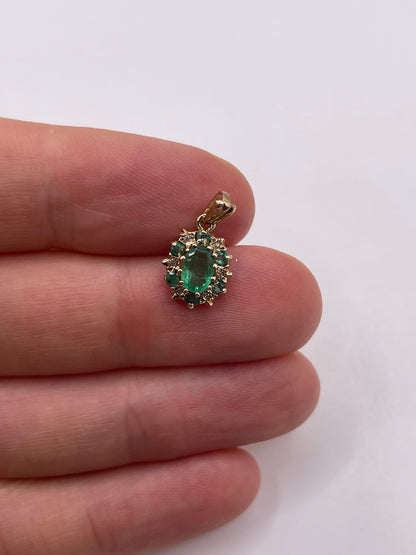 9ct gold emerald and diamond pendant