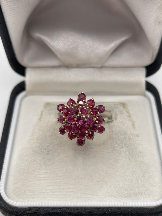 9ct gold ruby cluster ring