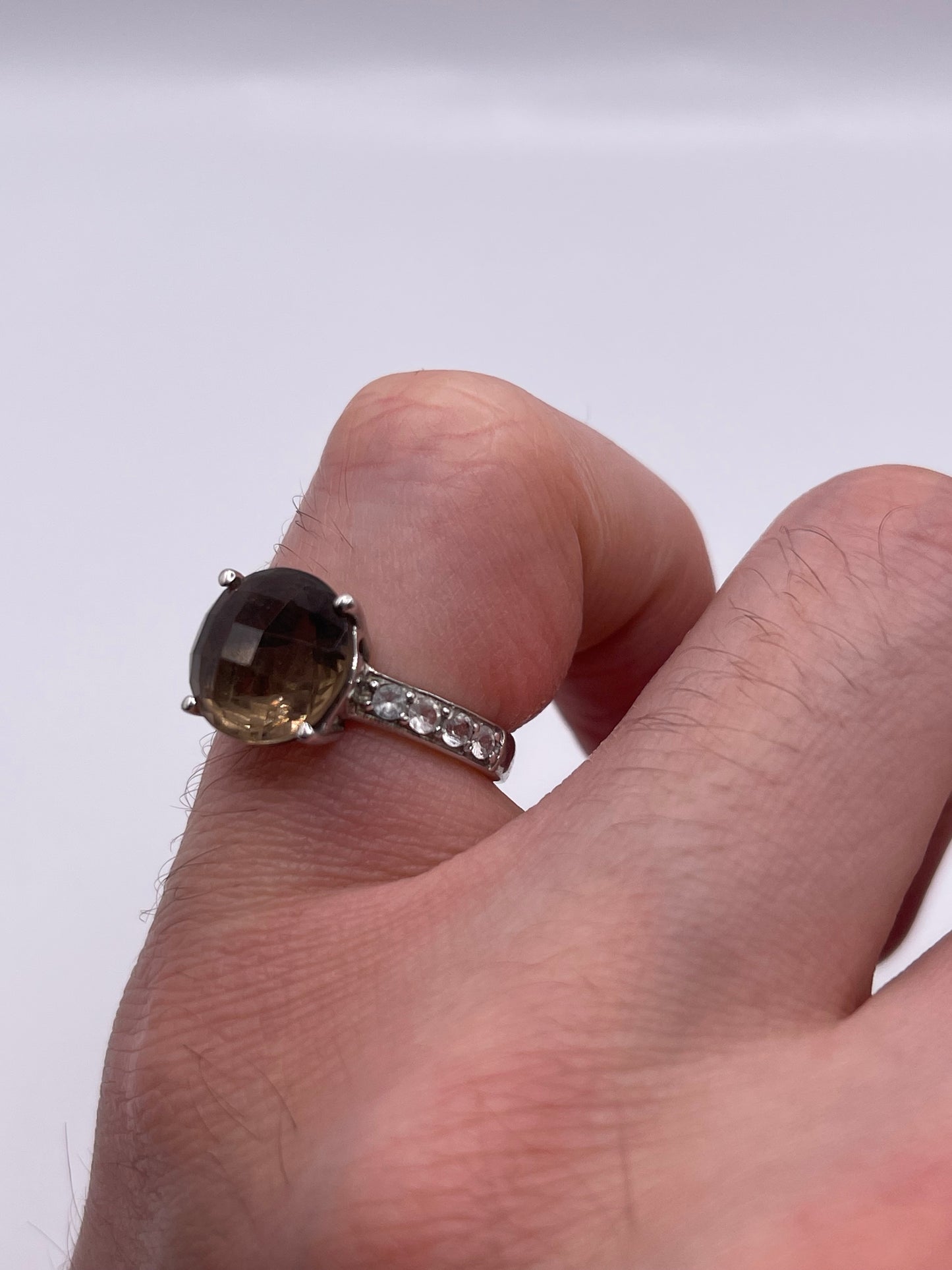 Silver Smokey quartz ring