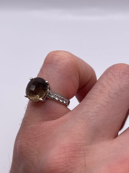 Silver Smokey quartz ring