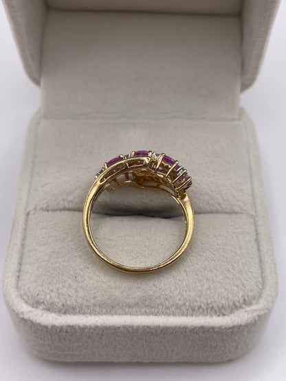 9ct gold pink sapphire and diamond ring