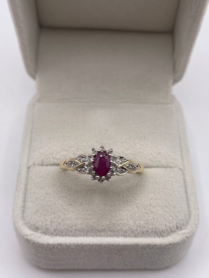 9ct gold ruby and diamond ring