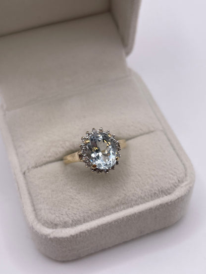 9ct gold aquamarine and diamond ring