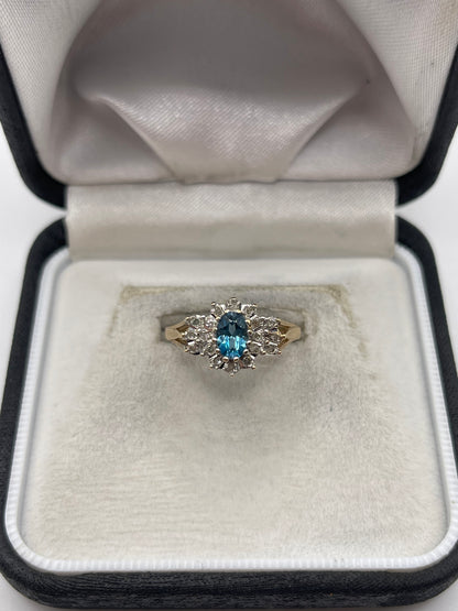 9ct gold blue topaz and diamond ring