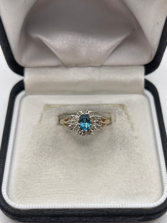 9ct gold blue topaz and diamond ring