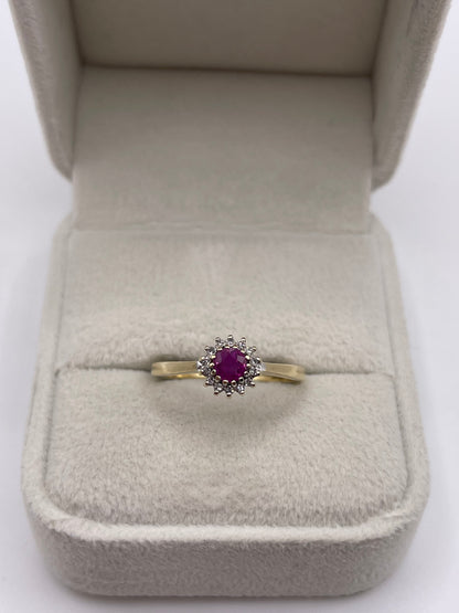 9ct gold ruby and diamond ring