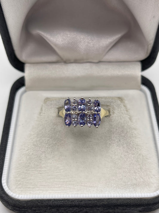 9ct gold tanzanite cluster ring