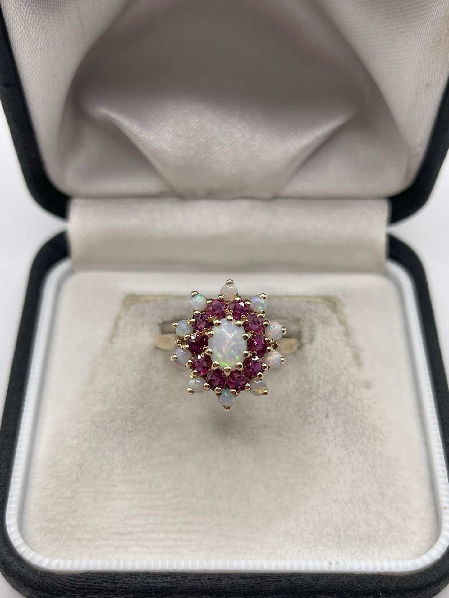 9ct gold ruby and opal cluster ring