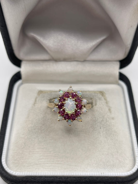 9ct gold ruby and opal cluster ring