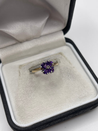 9ct gold amethyst and diamond ring