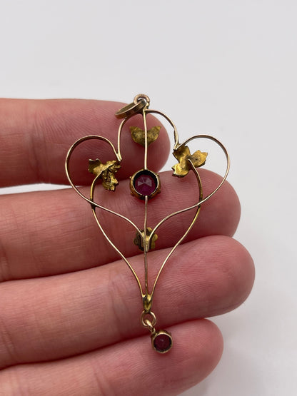 Antique 9ct gold paste and pearl pendant