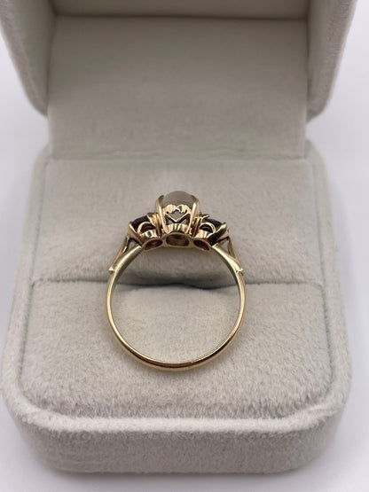 9ct rose gold moonstone and garnet ring