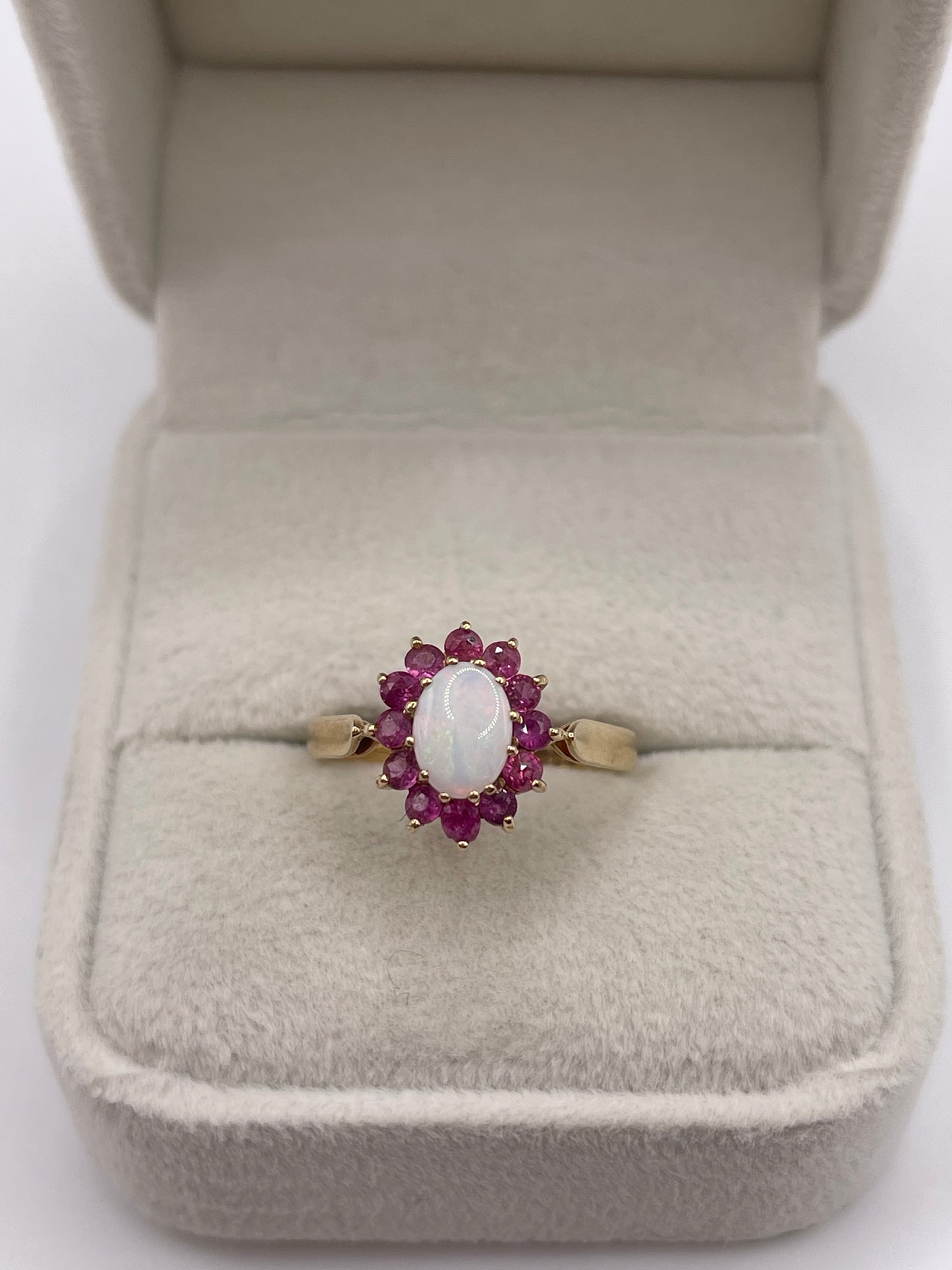 9ct gold opal and ruby ring