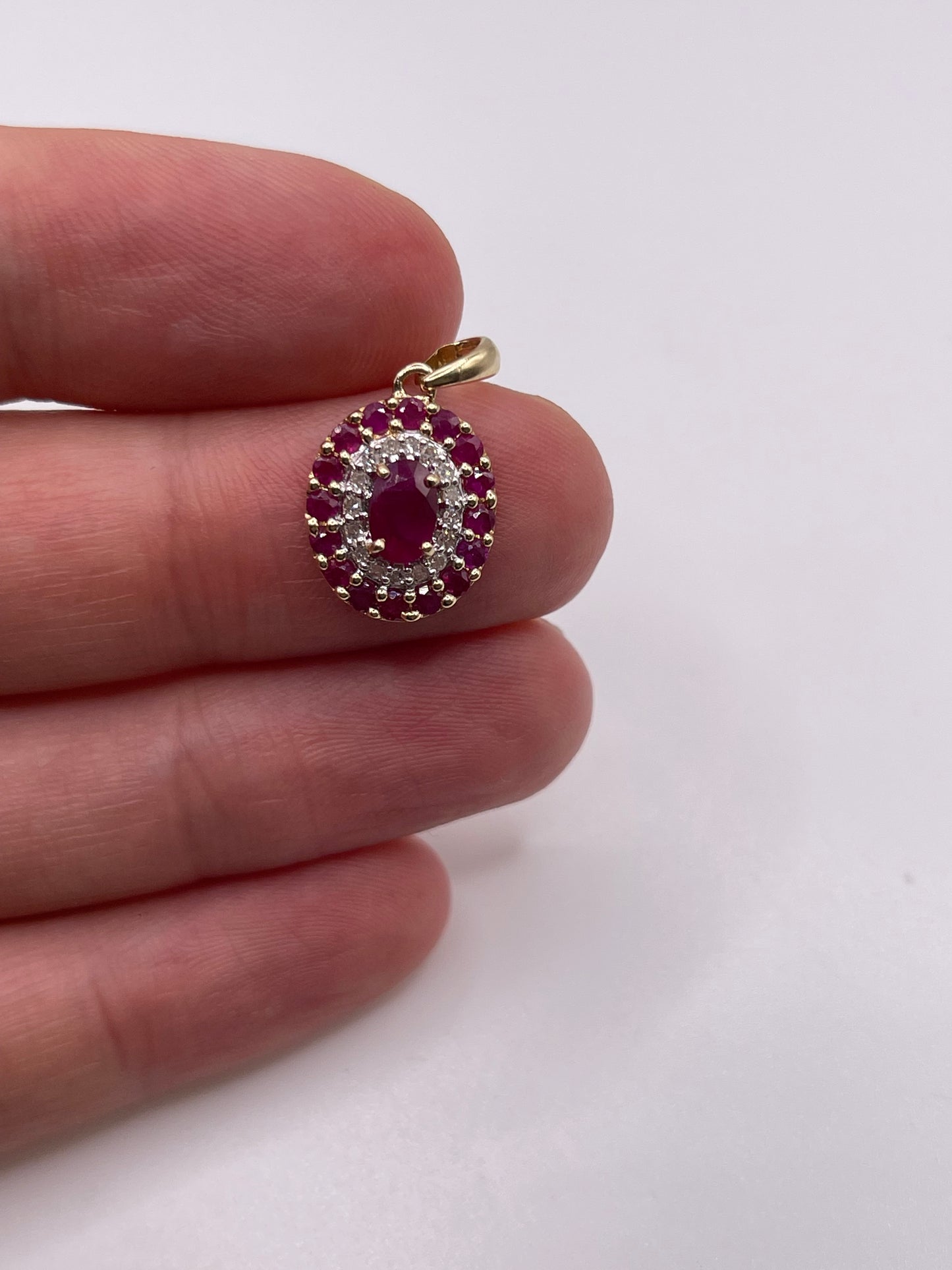 9ct gold ruby and diamond pendant