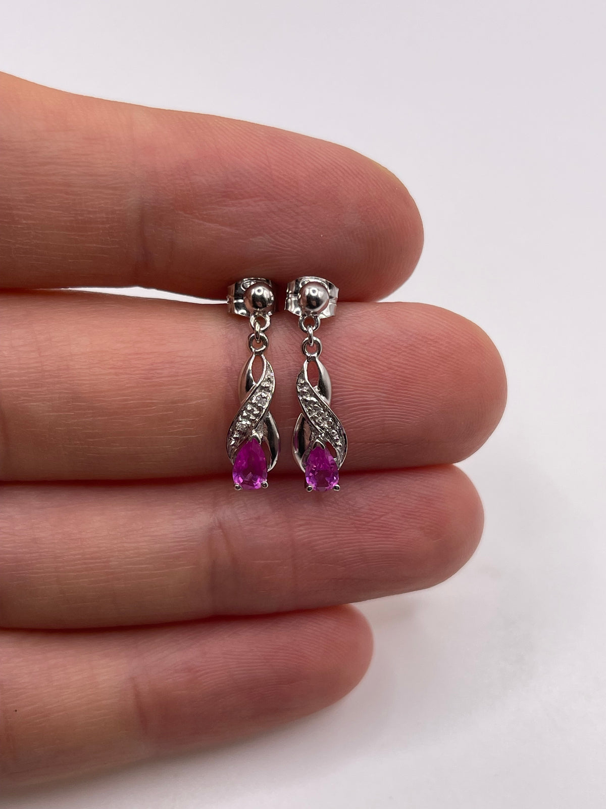 9ct white gold pink sapphire and diamond earrings