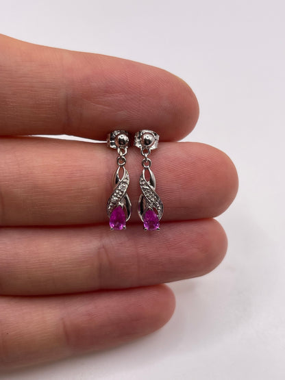 9ct white gold pink sapphire and diamond earrings