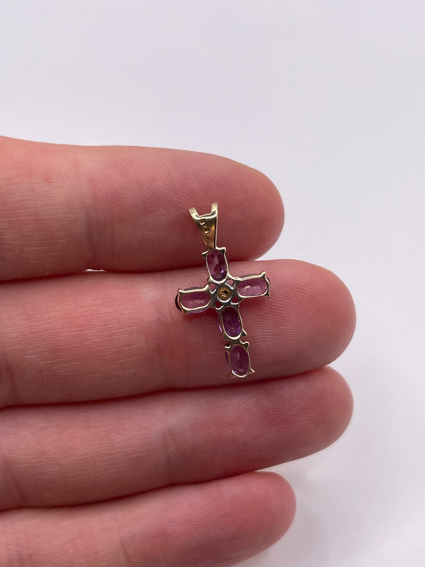 9ct gold amethyst and diamond cross pendant