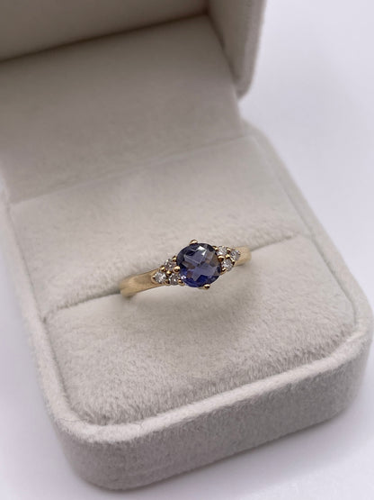 9ct gold iolite and diamond ring