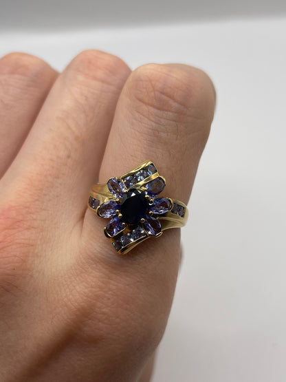 9ct gold sapphire and tanzanite ring