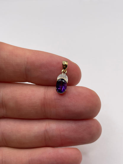 9ct gold amethyst and diamond pendant