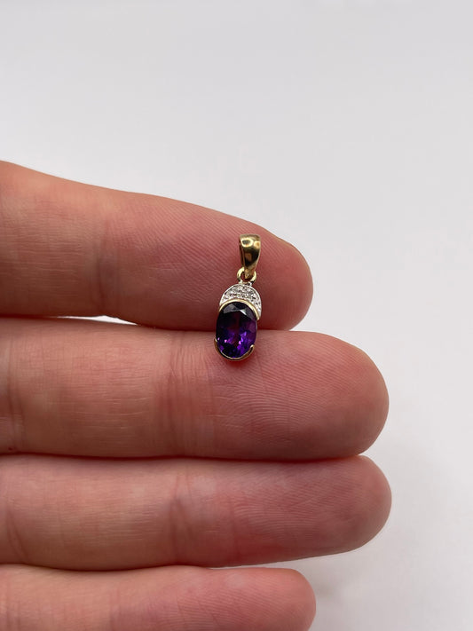 9ct gold amethyst and diamond pendant