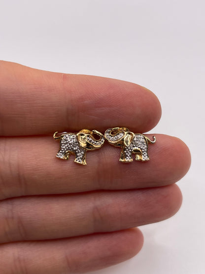 9ct gold diamond elephant earrings