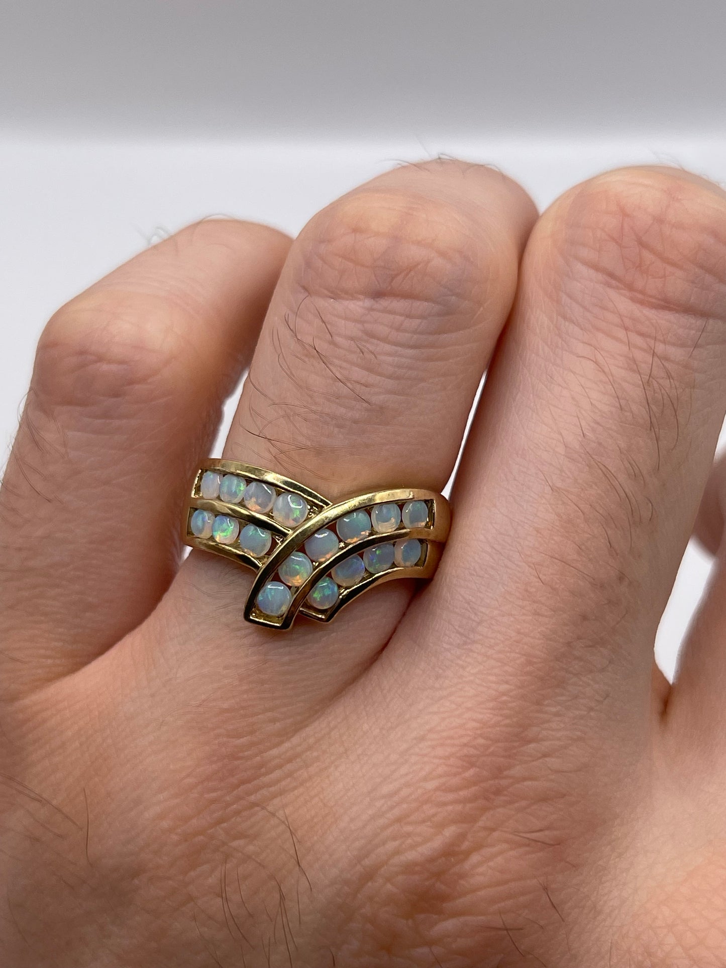 9ct gold opal wishbone ring