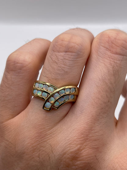 9ct gold opal wishbone ring