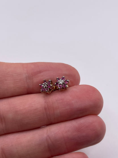 9ct gold ruby and diamond earrings