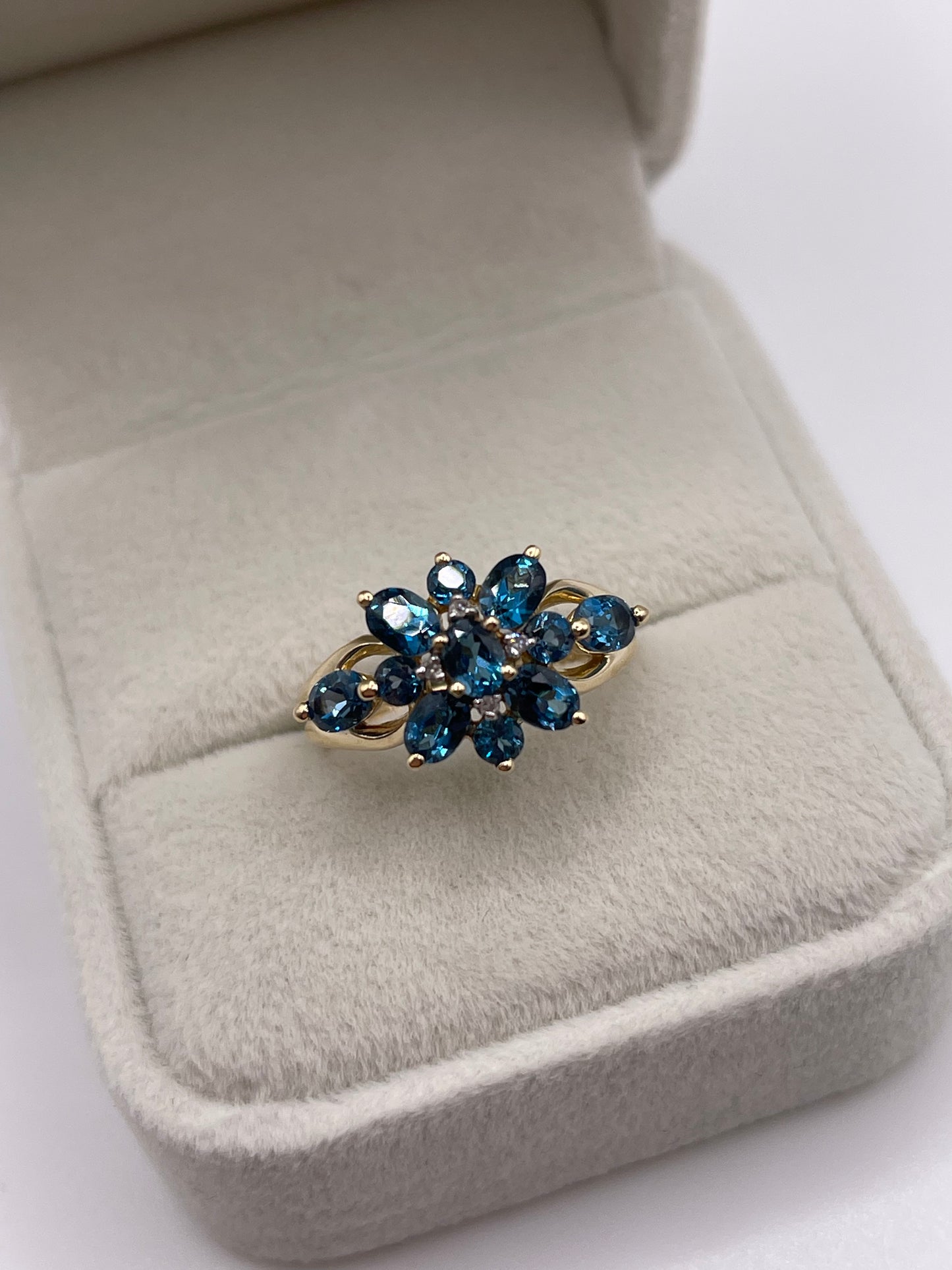 9ct gold blue topaz and diamond ring